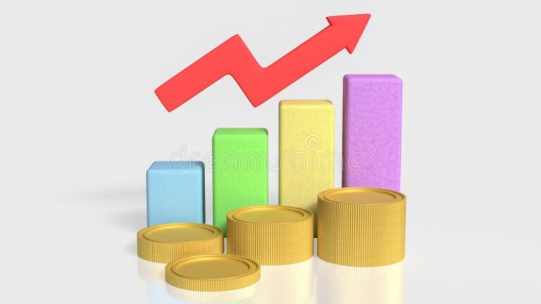 accionista con grafico financiero y monedas apiladas
