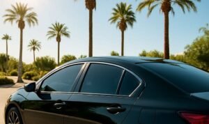 auto con vidrios polarizados estacionado al sol