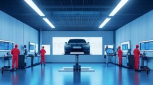 auto en centro de inspeccion vehicular moderno