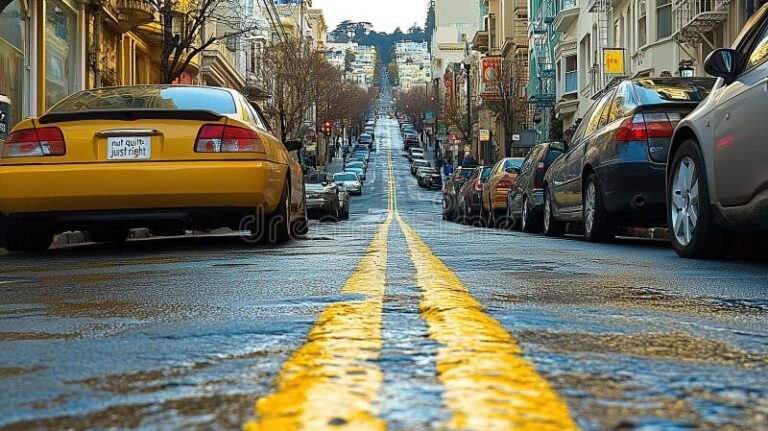 autos estacionados a la derecha en avenida urbana
