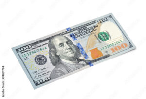 billete de 100 dolares en fondo blanco