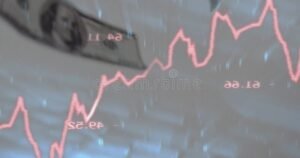 billetes de dolar con grafico financiero borroso