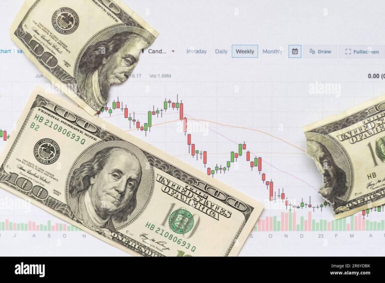 billetes de dolar y grafico de mercado financiero