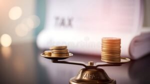 Qué Es El Ajuste Del Débito Fiscal Por Perfeccionamiento Del Hecho Imponible 26 concepto tributario con monedas y balanza