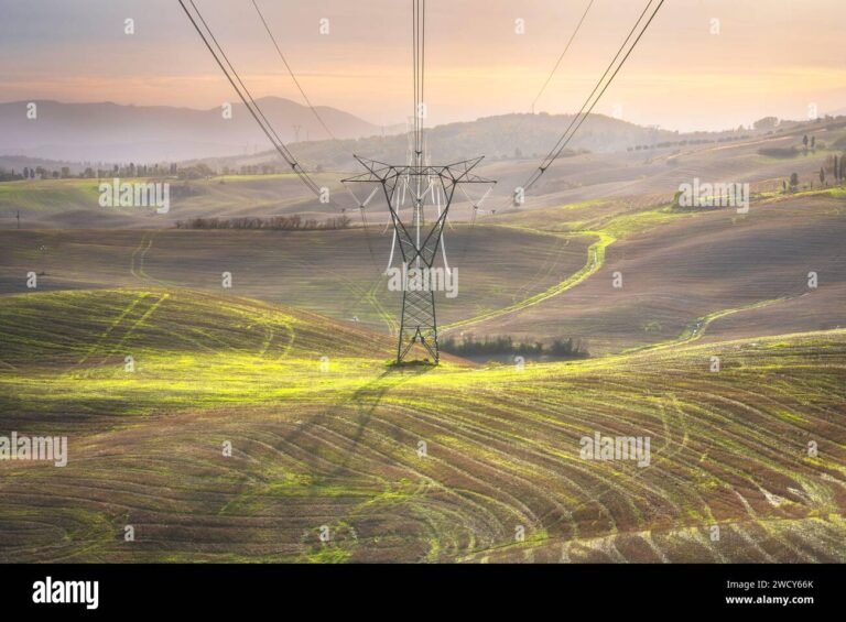 lineas electricas bajo cielo soleado intenso