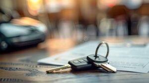 llaves de auto sobre mesa con fondo difuso