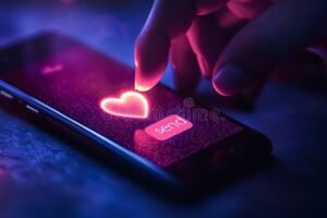 mano tocando pantalla con icono corazon