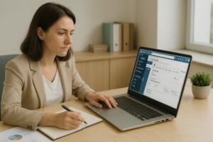 persona consultando multas en computadora portatil