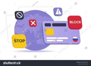 tarjeta visa bloqueada y simbolo de stop